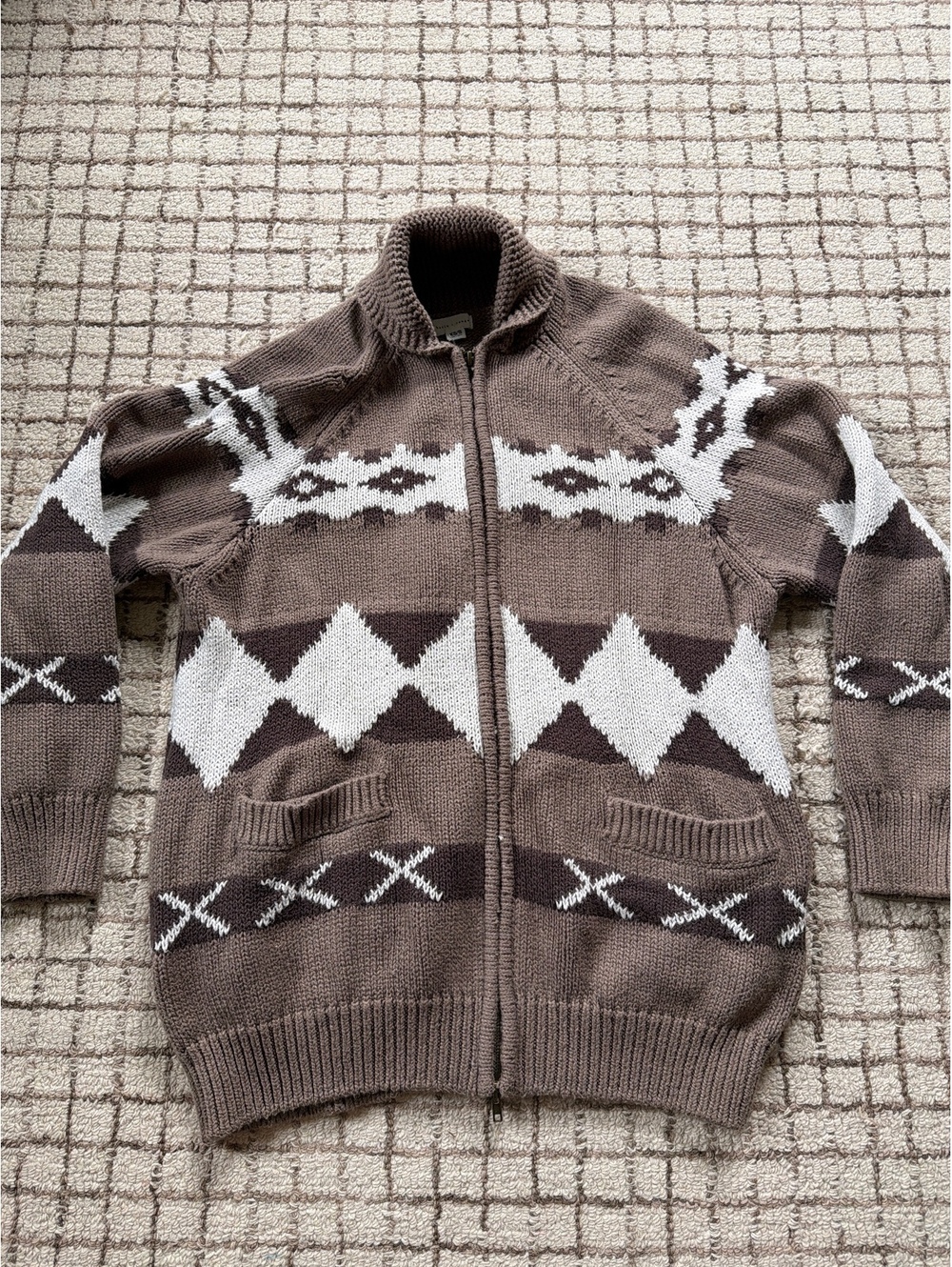 Women’s cozy cabin granola outdoor Nordic pattern full zip cotton knit sweater